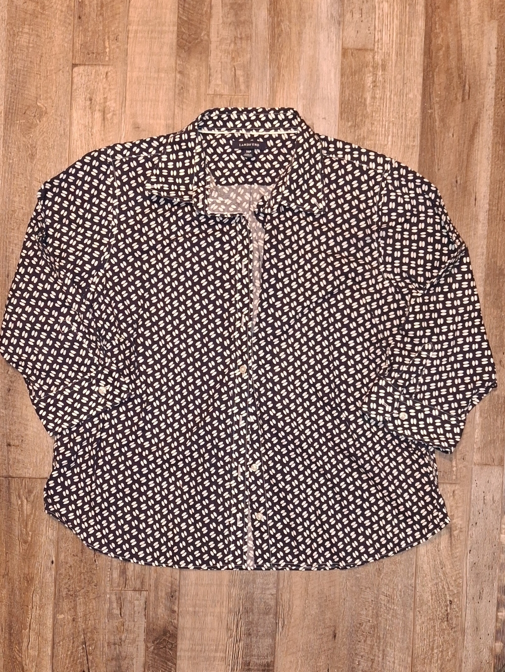 Lands' End Black and White Geometric Button-Down Shirt